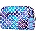 Sacchetti cosmetici Borsa per trucco Borsa da toilette per organizer con cerniera 7,3x3x5,1 pollici per donna e ragazza Bilance a sirena Bilance di pesce acquerello Stampa blu