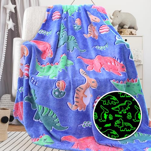 Image of Dionsaur Blanket for Boys Girls Glow in The Dark Blanket Dinosaur Throw Age 1-13 Year Old Toddler Dinosaur for Kids Soft Fleece Throw Blanket for Birthday Christmas Easter Gifts