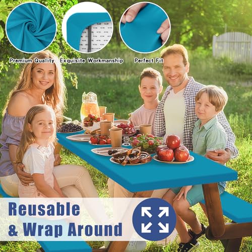 Moosfor Picnic Table Cover with Bench Covers, Elastic Fitted Spandex Tablecloths for 6 Foot Rectangle Tables, Stretch Washable Patio Tablecloth for Outdoor, Camping (Turquoise, 30"x72") by Moosfor - Image 6