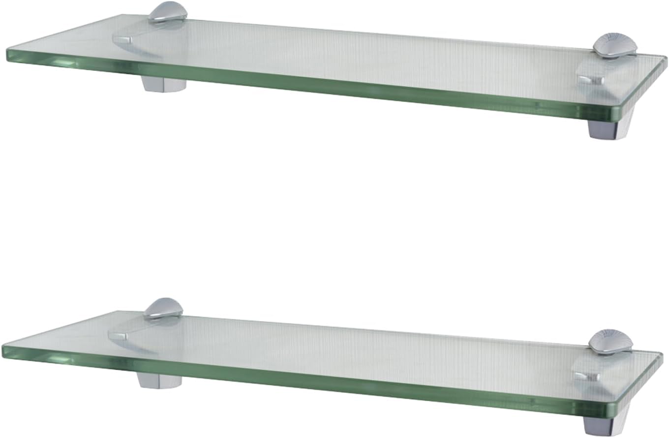 XVL 15.5-Inch Bathroom Glass Shelf, Chrome 2 Pieces GS3004BL-2