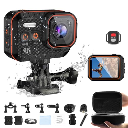Novzzovaz Action Cam 4K Mini WiFi Sports Waterproof IPX8 Underwater Helmet Camera with Mount 170 Wide Angle