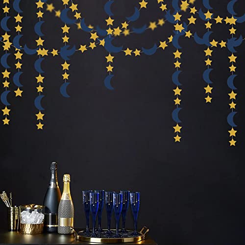 Image of Navy-Blue Gold Moon-Star Party-Decorations Garland - 52Ft Twinkle Little Star Hanging Decoration Streamers Banner, Eid Ramadan Mubarak Decoration Birthday Wedding Baby Shower Party Decor Panduola