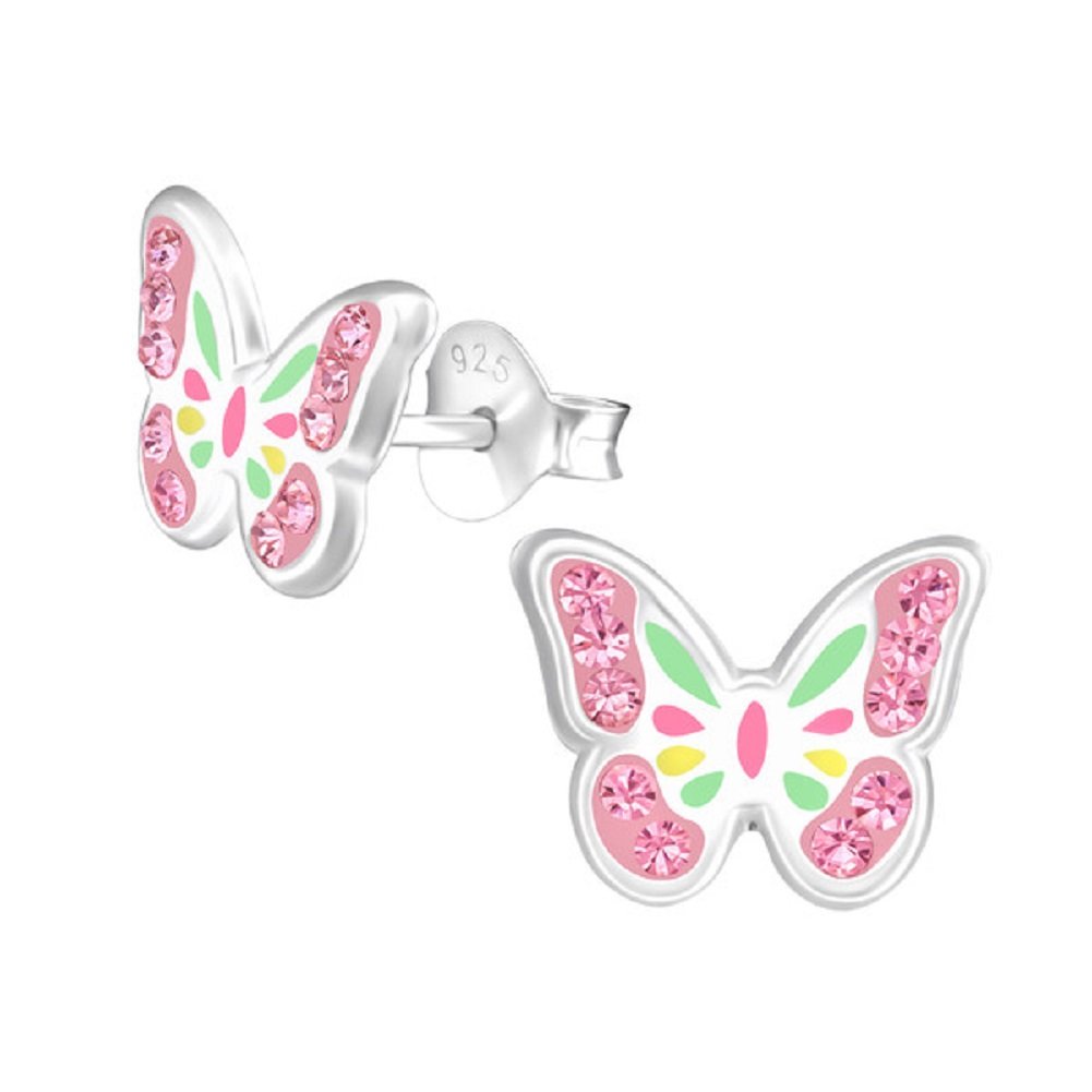 LaimonsPendientes infantiles para niñas, joyas para niños, mariposas, natural, insectos, rosa, verde y multicolor, de plata de ley 925