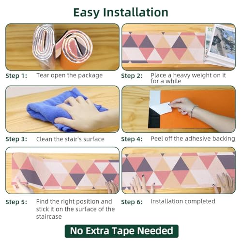 Tapetes de seguridad para escalones de madera con diseño de mosaico triangular rosa 7