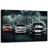 ZHIYYHAO Black and White Muscle Car Canvas Wall Art Framed Modern Artwork For Bedroom Bathroom Of...
