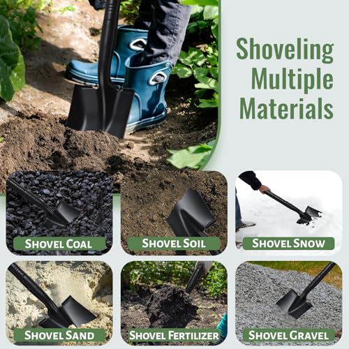 Small Garden Shovels for Digging,Square Spade Shovel Beach Shovels with 43.3in Handle,Heavy Duty Portable Metal Shovel for Gardening Camping Trenching Digging Landscaping,Off-Road,Black