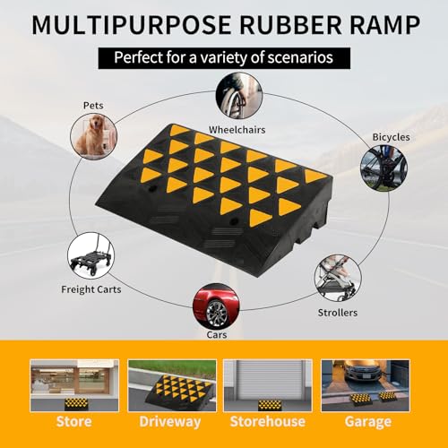 BESEA Rubber Curb Ramp 6\" inch High 23.6\" Length (Heavy Duty Ramp, 1PCS), for Driveway Curb Ramp Car Motorcycle Loading Dock Truck Pickup Truck Threshold Ramp(6 inch Height, Capacity 60000lbs)-1pack
