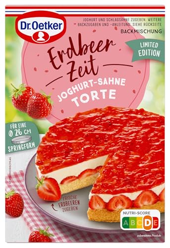 Dr. Oetker Erdbeer Zeit Joghurt-Sahne Torte 6er Pack Kuchen-Backmischung für eine leckere Erdbeertortemit Sahne und Joghurt 6 x 335 g einfach zubereiteter Erdbeerkuchen