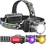 100000LM Head Torch Rechargeable,13 Modes Super bright Led Headtorch with UV/Warm/Red light & IPX7 Waterproof & 120° Adjustable & Motion & Zoomable, Red Warning Headlight for Running, Camping, Hiking
