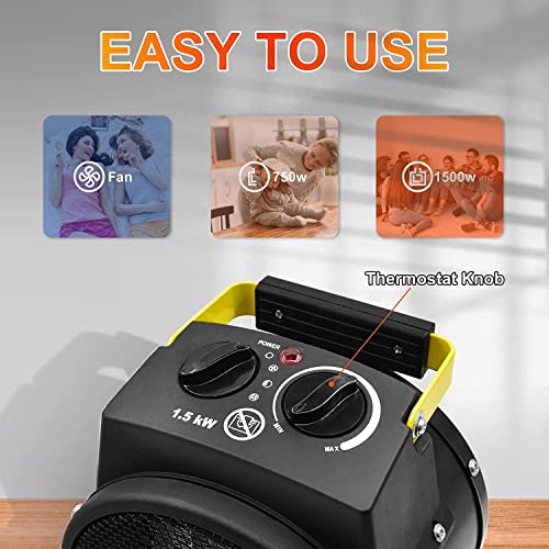 Seeyang Portable Electric Heater, 1500W Outdoor Space Heater With 3 Modes, 3S Ptc Fast Heat, Thermostat With Overheat Protection, Electric Space Heaters For Room, Patio, Garage, Greenhouse, Indoor Use #TOP2