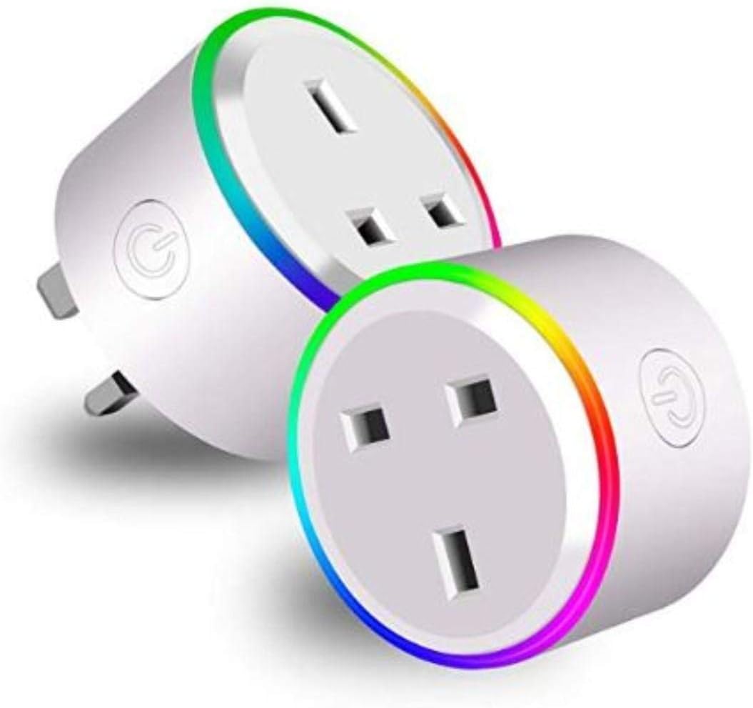 Nano Classic Wifi Smart Plug (2 Pcs in1 Pack) iOS Android App Remote with RGB light compatible with Alexa, Google Home, IFTTT Control for home automation (2 Pcs in1 Pack)- UK Plug
