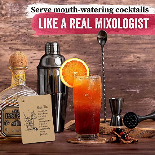 Image of Cocktail Shaker - Bar box 6 Piece Bartender Kit - Stainless Steel Cocktail Shaker Set, Premium Bar Tools : Martini Shaker, Muddler, Jigger, Mixing Spoon, Strainers, Ice Tong ,Mettalic Black
