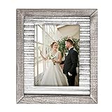 Adeco Handcrafted Rustic Wooden Picture Frames with Real Glass and Ripple Metal Sheet to Display 5 x 7 Inch Photo for Wall Hanging and Tabletop, Rustic White Brown
