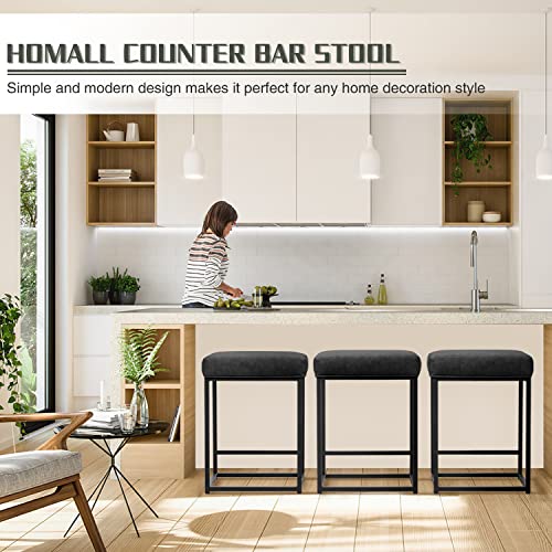 Homall 24" Bar Stools Counter Height Metal Barstool Set Of 2 Pu Leather Backless Modern Square Island Bar Stool Kitchen Dining Cafe Chair Thick Cushion Metal Steel Frame Base With Footrest (Black) #TOP6