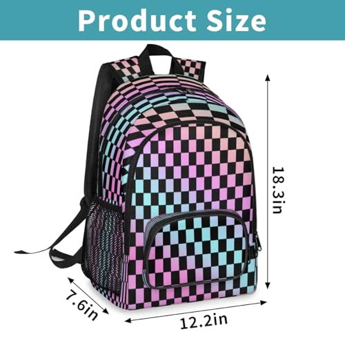 Rainbow Checkerboard Large Capacity Backpack, 18 Inch Multi Pocket Laptop iPad Tablet Backpacks Business Travel Hiking Daypack Casual Rucksack for Women Men Gifts2
