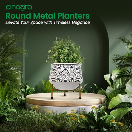 Image of CINAGRO Metal Flower Vase Planter Pot with Iron Stand, Pots for Plants, Plant Pots for Home Decoration, Succulent Pot, Indoor Planter Garden Decor Style: Botanic Bliss