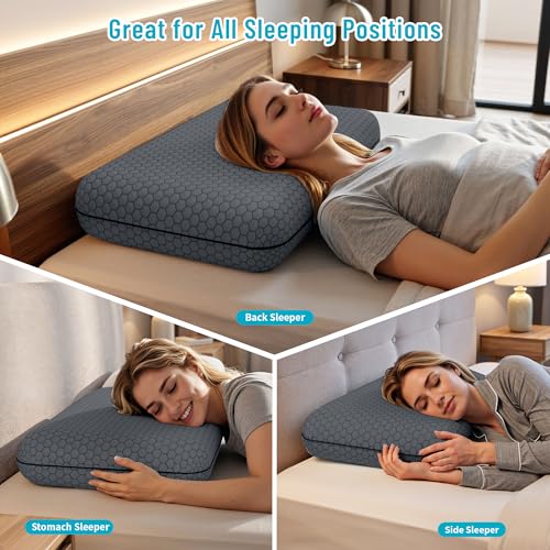 Image of CushyOasis Memory Foam Pillows for Side, Back and Stomach Sleepers, Set of 2, Bed Pillow with Washable Cover and Breathable Mesh, Bed Pillow for Sleeping (Dark Grey,King Size)