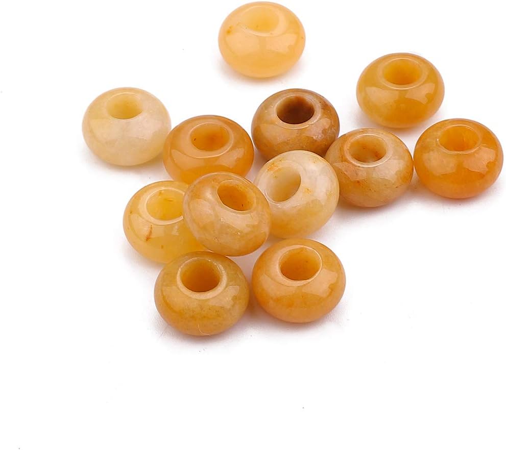 Natural Yellow Jade Rondelle Stone with Large Hole (5.5mm) Loose Semi Gemstone Beads for Jewelry Making 14mmx7.5mm 12pcs - Image 4