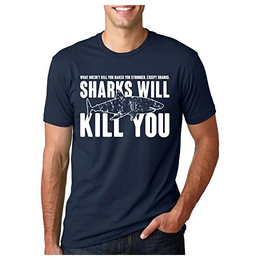 Mens Sharks Will Kill You Funny T Shirt Sarcasm Novelty Offensive Tee for Guys (Navy) - S