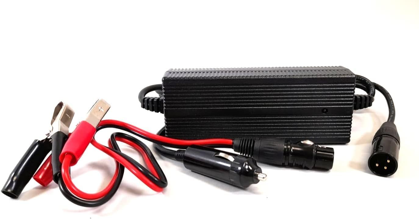Enerpower DC-DC ładowarka samochodowa 12 V-24 V Li-Ion na 14,4 V 4 A XLR-3 do akumulatorów 12 V LiFePo4, AGM do samochodów kempingowych, łodzi, ciężarówek itp. (krokodyle)