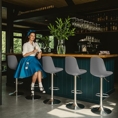 Image of DIYA Seating Solutions 360 Revolving Adjustable Height Bar Stool Chair with Chrome Metal Base | 1 Year Warranty | Leatherette Upholstery | Durable Stool for Kitchen, Office, Cafe- Grey (Pack of 2)