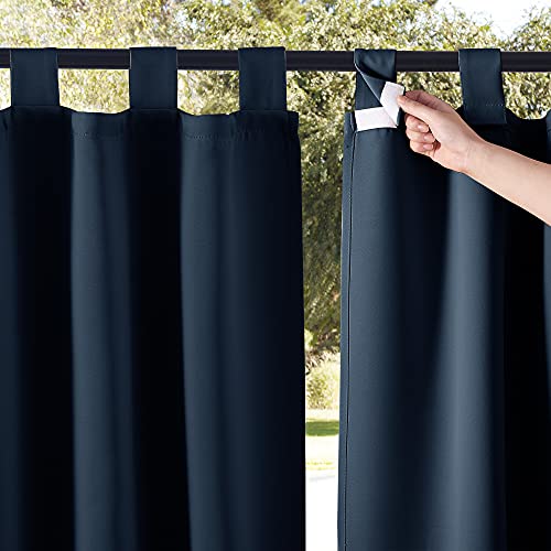 NICETOWN 2 Panels Outdoor Curtainss for Patio Waterproof 84 inch Long, Detachable Tab Top Room Darkening Outdoor Slider Blinds Window Treatment for Sh