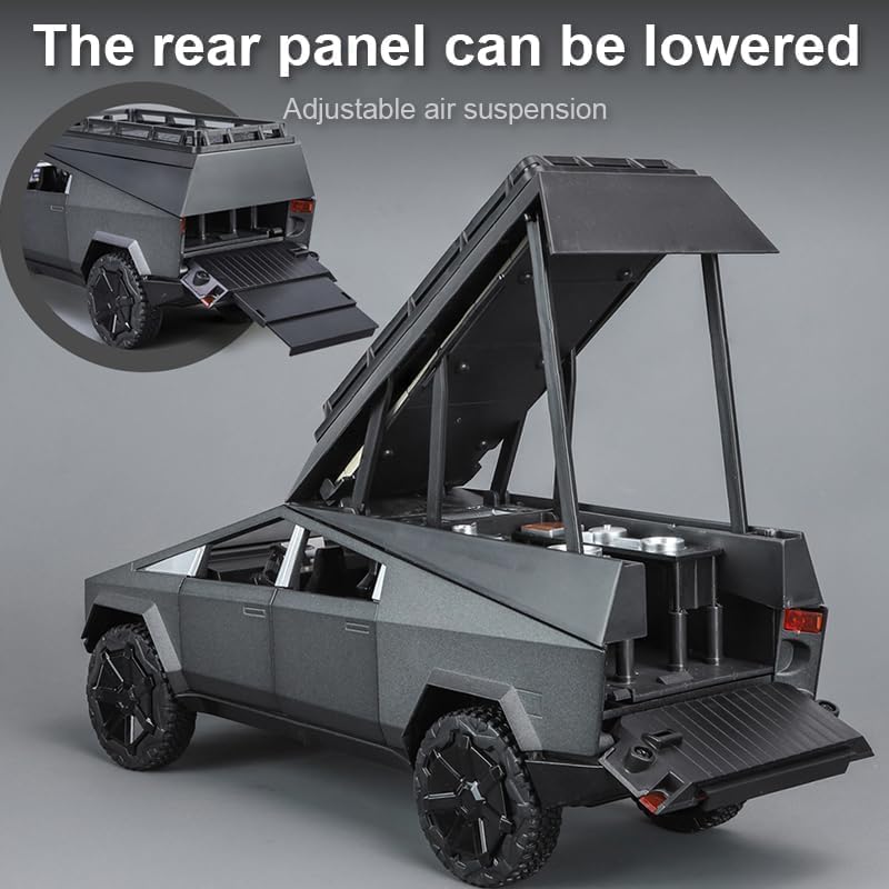 Image of 1:24 Scale Big Tesla Cyber Truck Pickup Camping RV Toy Car | Metal Pullback Diecast Car for Kids with Openable Doors, Sound, Light Effects Toy for Car (Color As Per Available), Black