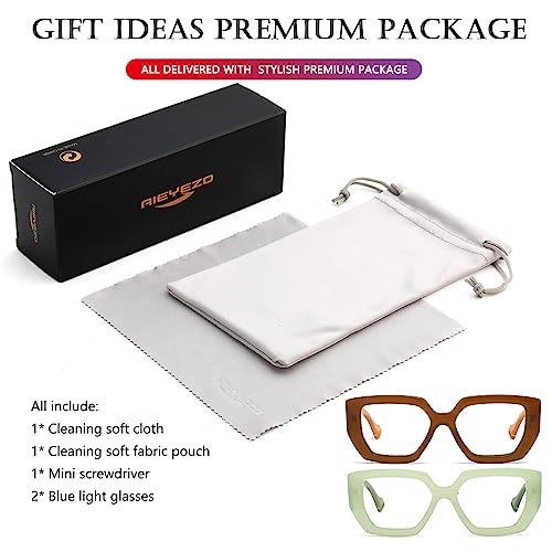 Image of AIEYEZO Thick Frame Blue Light Glasses Men Women, Fashion Square Computer Eyeglass Anti Eyestrain & Prevent Headache