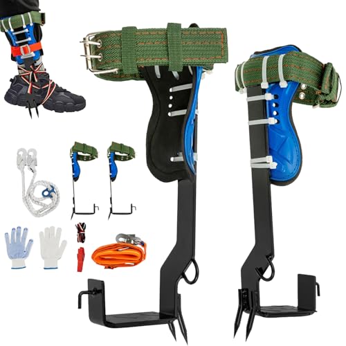 LYNICESHOP Professional Tree Climbing Spike Safety Kit, Arborist Climbing Gear w/Steel Spikes & Nylon Lanyard, 100kg Load Capacity for Fire Rescue, Rock Climbing, Jungle Survival