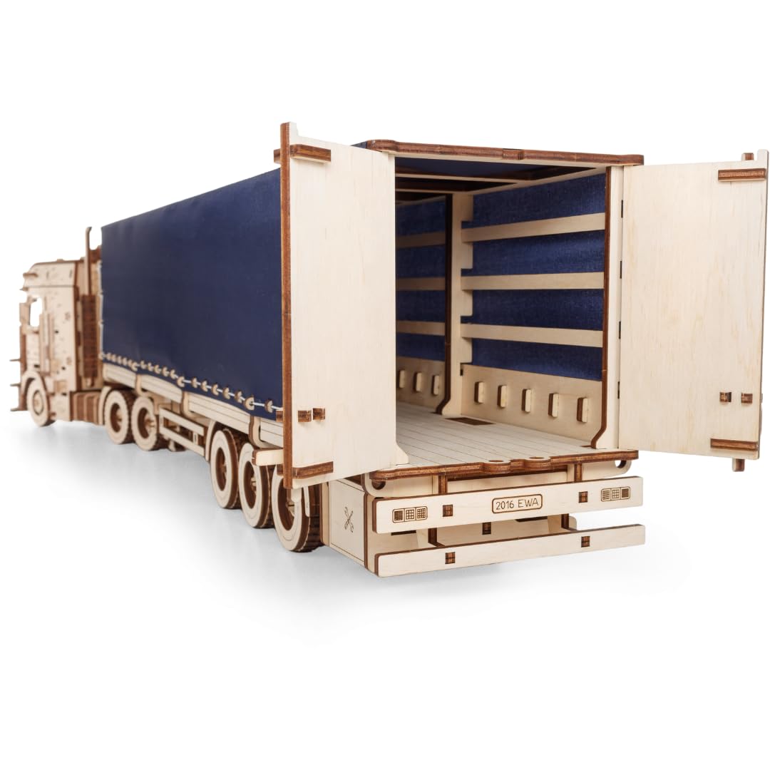 EWA Eco-Wood-Art-Il Kit di Costruzione “Trailer for Road King (Tilt)” è Un Modello Progettato per Essere assemblato Senza l'uso di Colla, Colore Naturale
