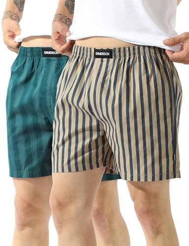 DAMENSCH Boxer Shorts Regular Fit 100% Cotton Inner Boxer Back Pocket Breathable Super-Soft Anti-Bacterial Microfibre Waistband Ultra-Light Innerwear for Men-Banded Beige, Stream Teal-XL