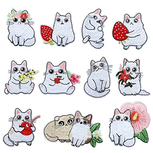LEMESO Patch Thermocollant Vêtement, Kit de 11 Pièces Ecusson à Coudre Chat Animal DIY, Patch Thermocollant Chat Appliqués à Coudre pour Bricolage Réparation T-Shirt Jeans Chapeau Sacs Jupe Cover