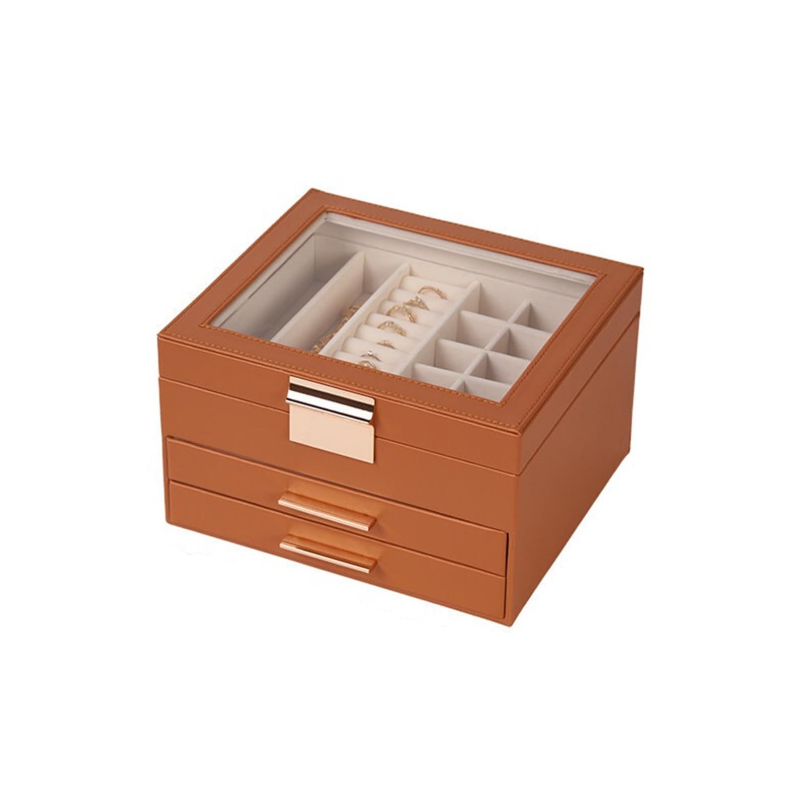 CLQYXRMVC Jewelery Box Large Capacity Jewelry Box Leather Organizer Storage Case For Rings, Necklaces, Bracelets Jewellry Organizer Case(Bruin)