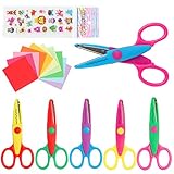 LandJoy Colorful Decorative Paper Edge Scissor Set, 6 Kids Craft Scissors, Safety Blade, Comfortable Handle, DIY Craft Scissors Suitable for Children, Teachers, Scrapbooks, Greeting Cards-A
