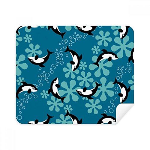 Cartoon Dolphins Whales Blue Waves Cleaning Cloth Screen Cleaner 2pcs Suede Fabric