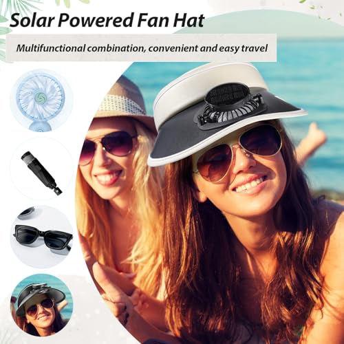 Image of Solar Fan Hat Men and Women Sun Visor Wide Brim Cooling Hat for Outdoor Summer Camping Beach Fishing, USB & Solar Powered