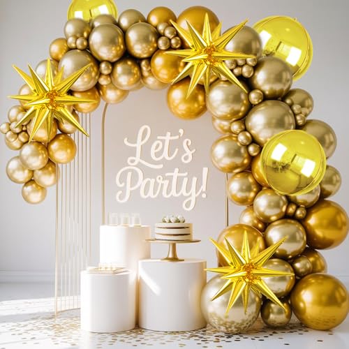 Image of 6pcs 22 inch Gold Star Balloons and Gold 4D Large Foil Balloons, Foil Star Balloon 4D Aluminum Balloon For Birthday Baby Shower Party Wedding Graduation Anniversary New Year Bridal Shower Decoration