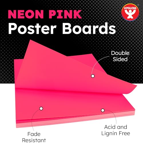 Image of Hygloss Medium Poster Board 11x14 - 25 Neon Pink Single Color Bulk Pack - 10 Pt. Thickness Colored Poster Board Paper for Projects, Signs, Displays - Posterboard Multipack 11 inch x 14 inch