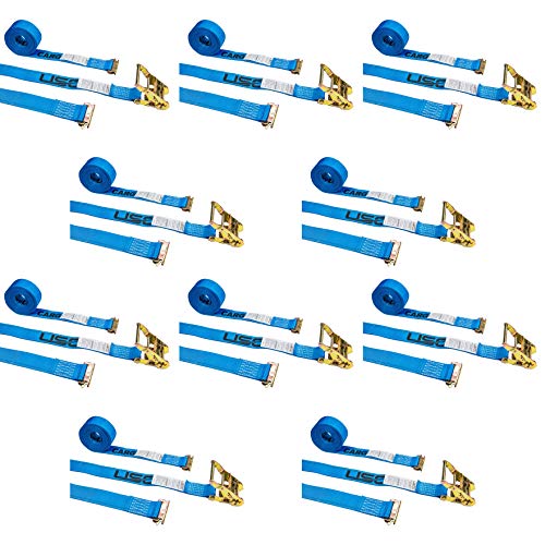 US Cargo Control 2 Inch x 20 Foot Blue E Track Ratchet Strap with Spring E-Fittings 10 Pack