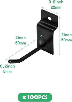 100Pcs Heavy Duty Slat Wall Display Hooks Bulk Set, Slatwall Accessories Pegboard Gridwall Display Hook Slat Wall Shelf Brackets for Retail Home (Black, 2 Inches/5 CM)