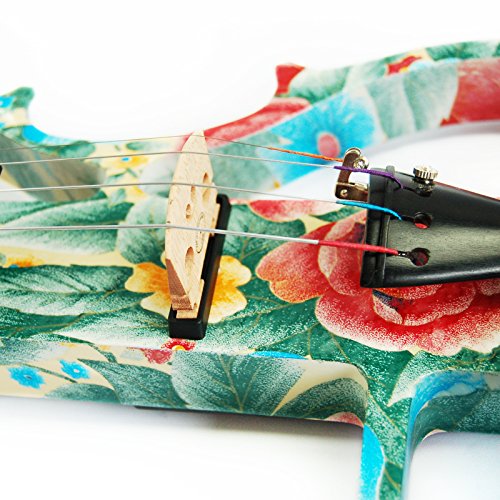 Image of Kinglos. Visual-Art Advanced Electric Violin 4 /4 Full Size Ebony Fittings | Kit Incl. Case Bow Shoulder Rest Aux Cable Spare Bridge Strings - Solid Wood Green Pink Silent Violin Set for Adults Beginner