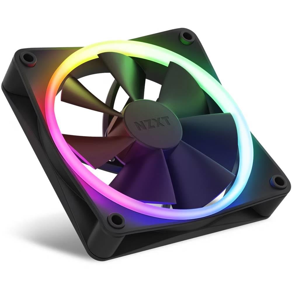 NZXT Ventilateurs RVB F120 - RF-R12TF-B1 - Personnalisation avancée de l'éclairage RVB - Refroidissement silencieux - Triple ventilateur (RGB et contrôleur inclus) - Ventilateur de 120 mm - Noir