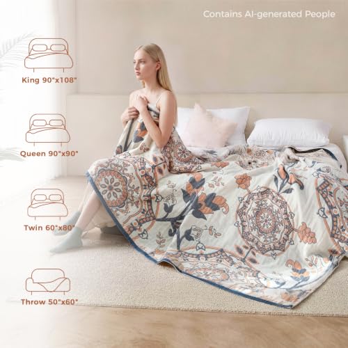 Image of LUTBM Boho Throw Blanket for Bed 60 inchx80 inch, 100% Cotton Cozy Couch Blankets