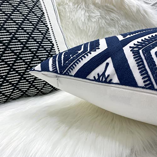 Slow Cow Embroidery Cushion Cover Decorative Throw Pillow Cover Geometric Invisible Zipper Pillow Cover For Living Room, 18X18 Inch, Navy Blue #TOP3