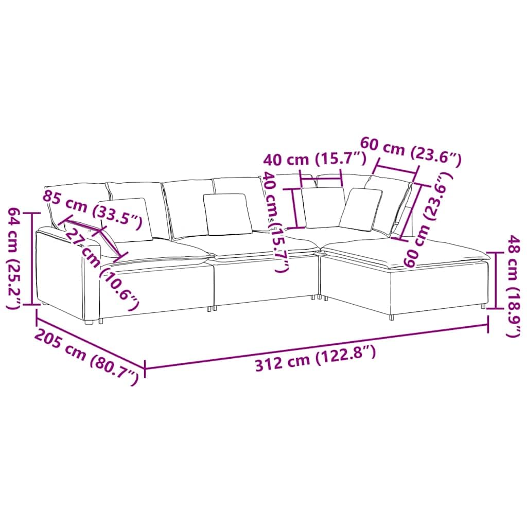 Sofá modular con reposapiés de terciopelo azul, 312 x 205 x 64 cm, elemento de montaje de 4 piezas con cojín, sofá esquinero versátil y esquina acolchada para salón, salón y cine en casa