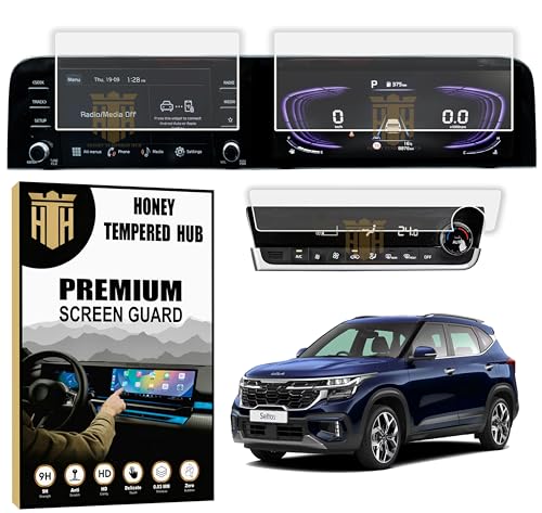 Image of ( 3 PACK ) Screen Guard For NEW KIA SELTOS 2023 FACELIFT / 8 Inch Infotainment & Instrument Cluster with AC Panel Guard / (HTK HTK+ ) Anti Scratch / TouchScreen Accessory - Glossy [Not Tempered Glass]
