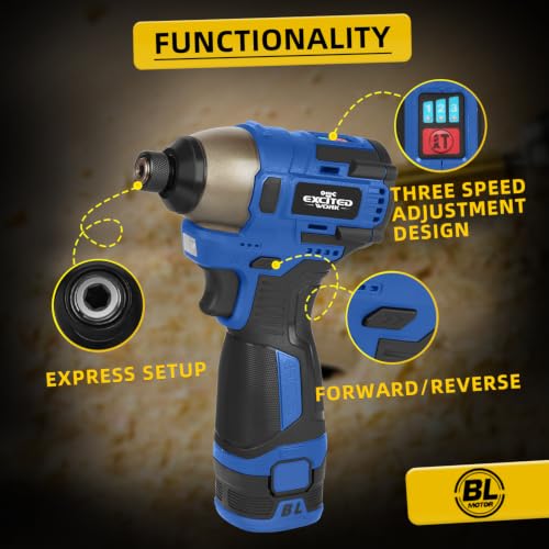 Image of 17V Brushless Screwdriver, 140Nm Cordless Impact Driver Set with 3 Adjustable Speed, 2 Batteries and Led Work Light (Blue)