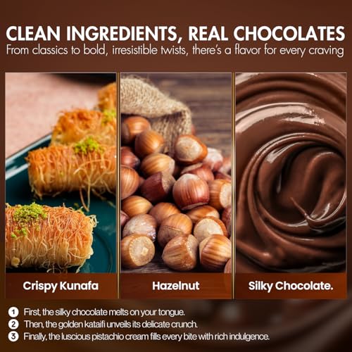 Image of Fronia Kunafa Chocolate Bar Dubai Style - Hazelnut Kunafa Chocolate Dessert, Milk Chocolate with Creamy Hazelnut Filling & Crunchy Kunafa Layers | 100g