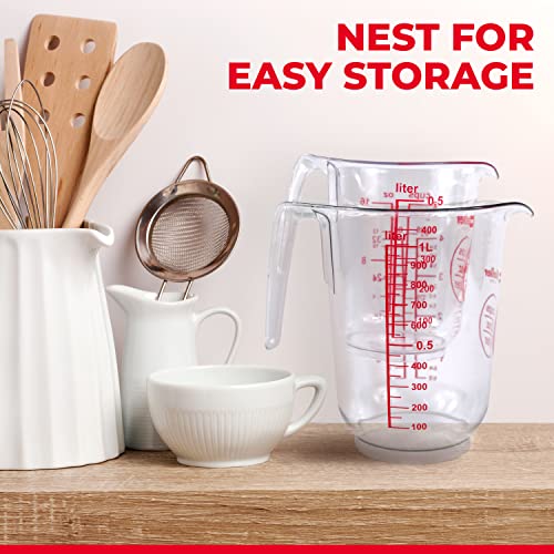 Mueller International Clear Measuring Cup Set – Two Piece Set 4 Cups/30 Oz & 2 Cups/16 Oz, Liquid And Dry Measuring Cups, Shutter-Proof, European Made #TOP5