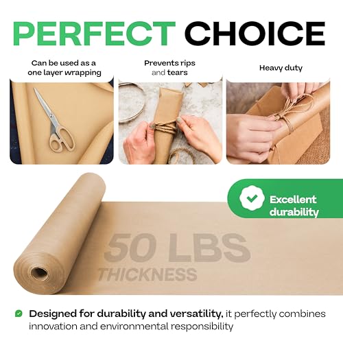 Image of Brown Kraft Paper Roll 24 inch x 1800 inch (150 feet) with Cutter - USA-Made